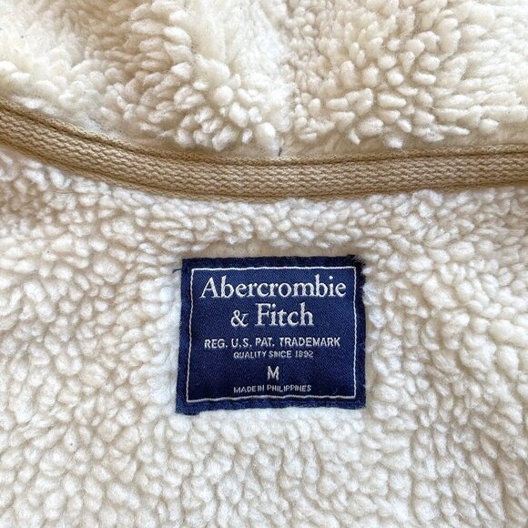 Abercrombie & Fitch Mens M Gray Full-Zip Sherpa Lined Hoodie Jacket Heavyweight - Picture 5 of 13